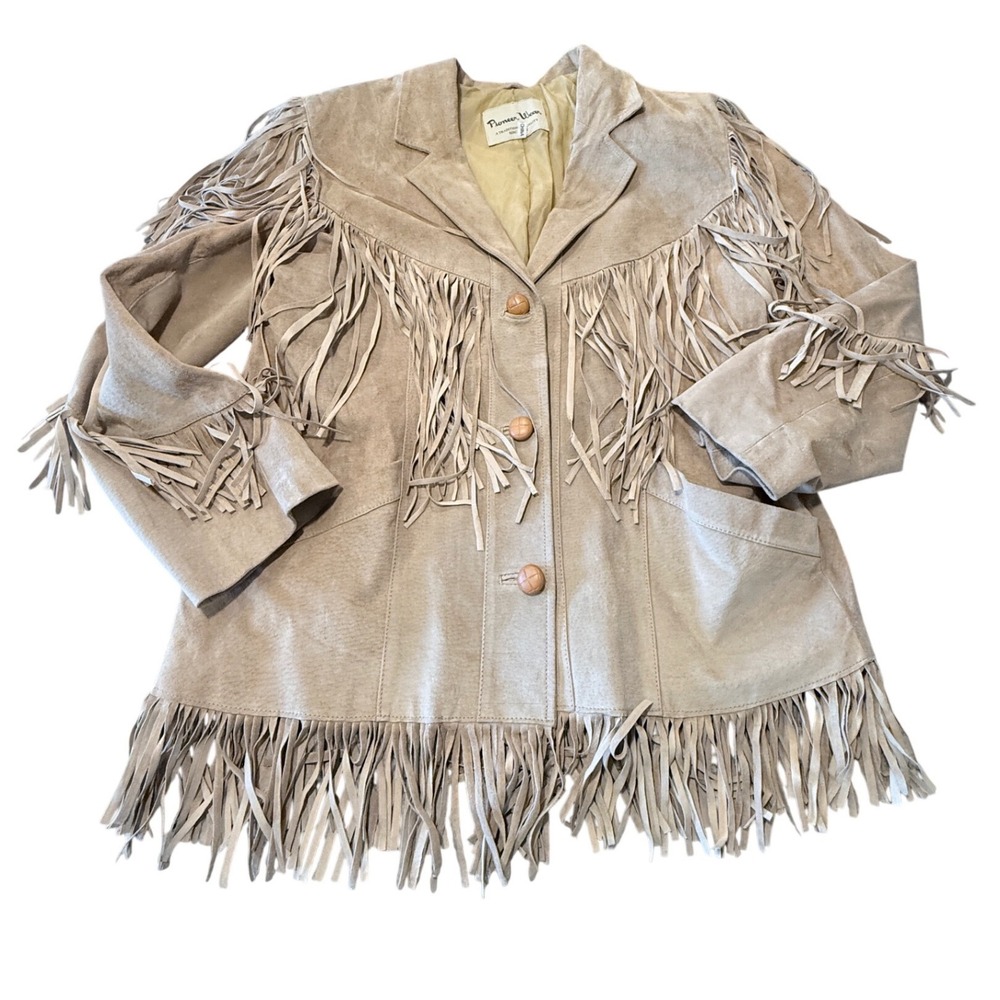 Pioneer Wear Vintage Buckskin Genuine Leather Fringe Jacket Tan Western 20217 M